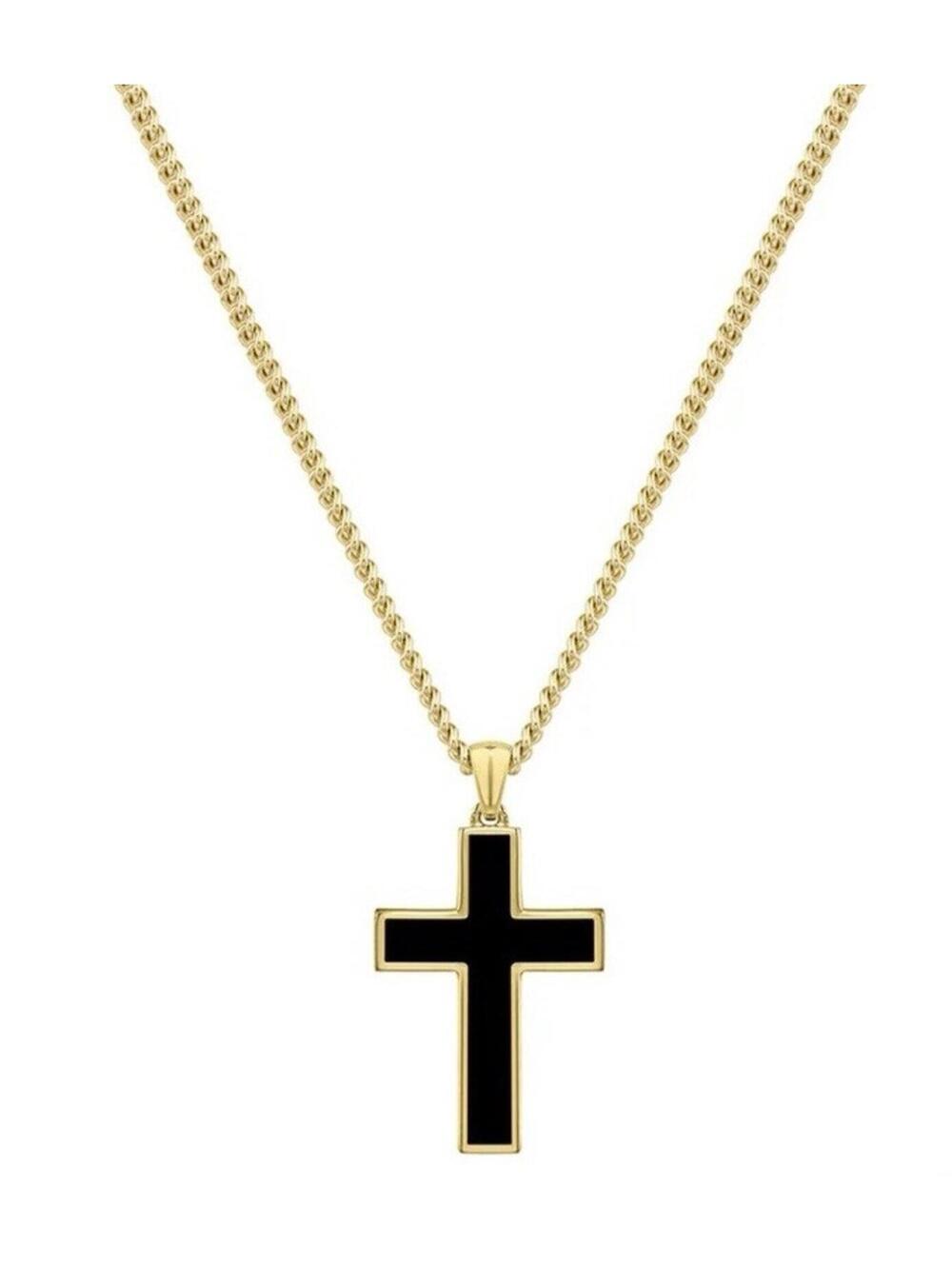VINCERO Stone Cross Pendant Necklace 925 Gold Black Onyx Chain 21” NWT